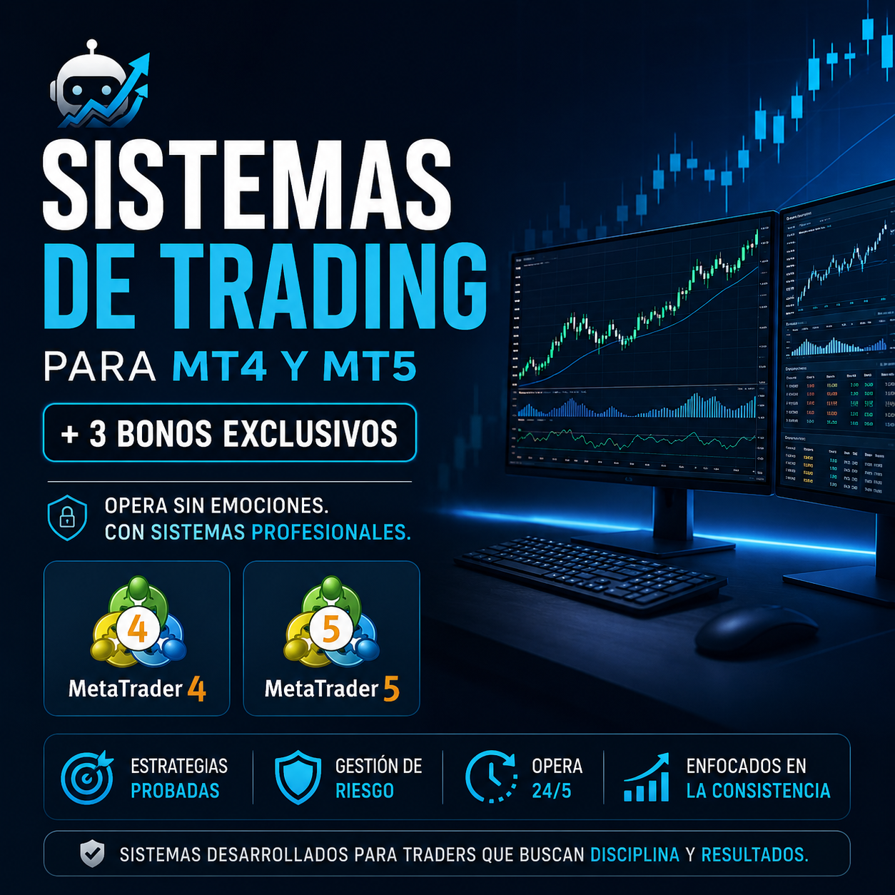 🤖 SISTEMAS DE TRADING PARA MT4 Y MT5 + 3 BONOS: $💸RENTABLE SIN EXTRÉS.